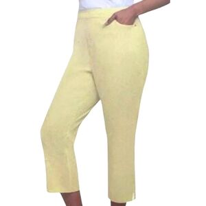 Mario Serrani Pull-on Capri Pants Yellow & White Pinstripes Stretch Women's L
